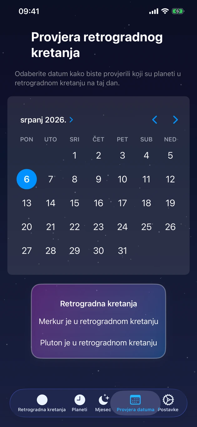 Odaberite dan i odmah vidite koji su planeti retrogradni.