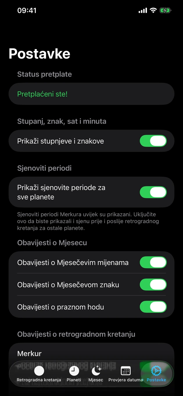 Saznajte čim retrograd počne ili završi — i na promjene Mjeseca.