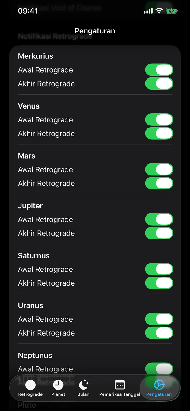 Aktifkan notifikasi mulai dan berakhir untuk planet pilihanmu.