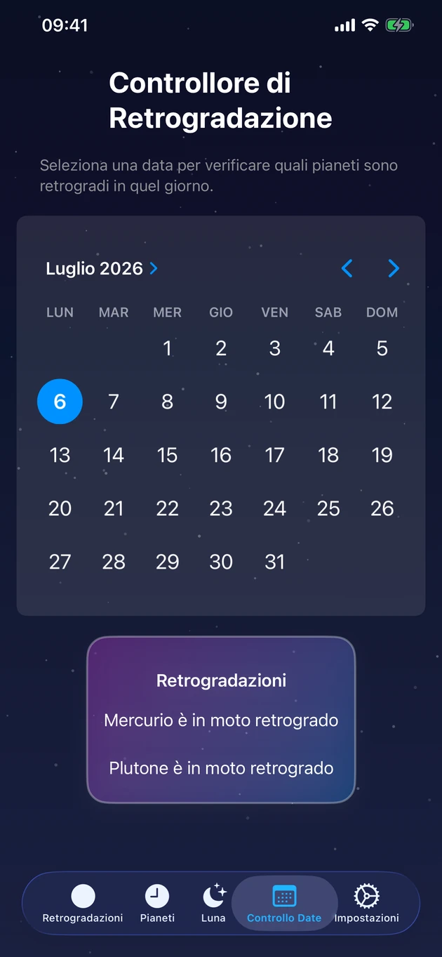 Scegli un giorno e vedi subito quali pianeti sono retrogradi.