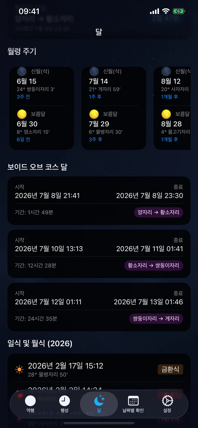 신월과 보름달, 보이드 오브 코스, 그리고 올해의 일식·월식.