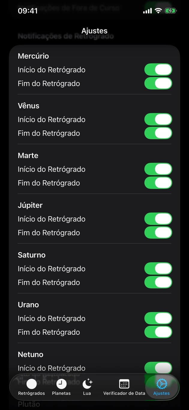 Ative notificações de início e fim para os planetas que você escolher.