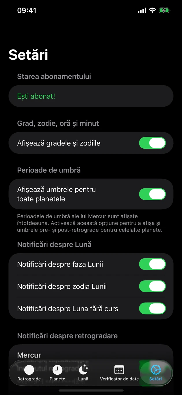 Fii anunțat când un retrograd începe sau se termină — și la schimbările Lunii.