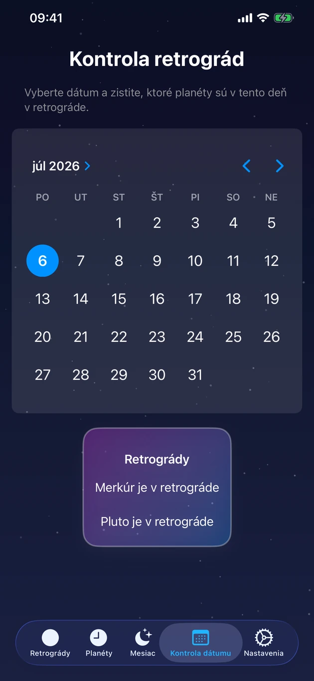 Vyberte deň a hneď uvidíte, ktoré planéty sú retrográdne.