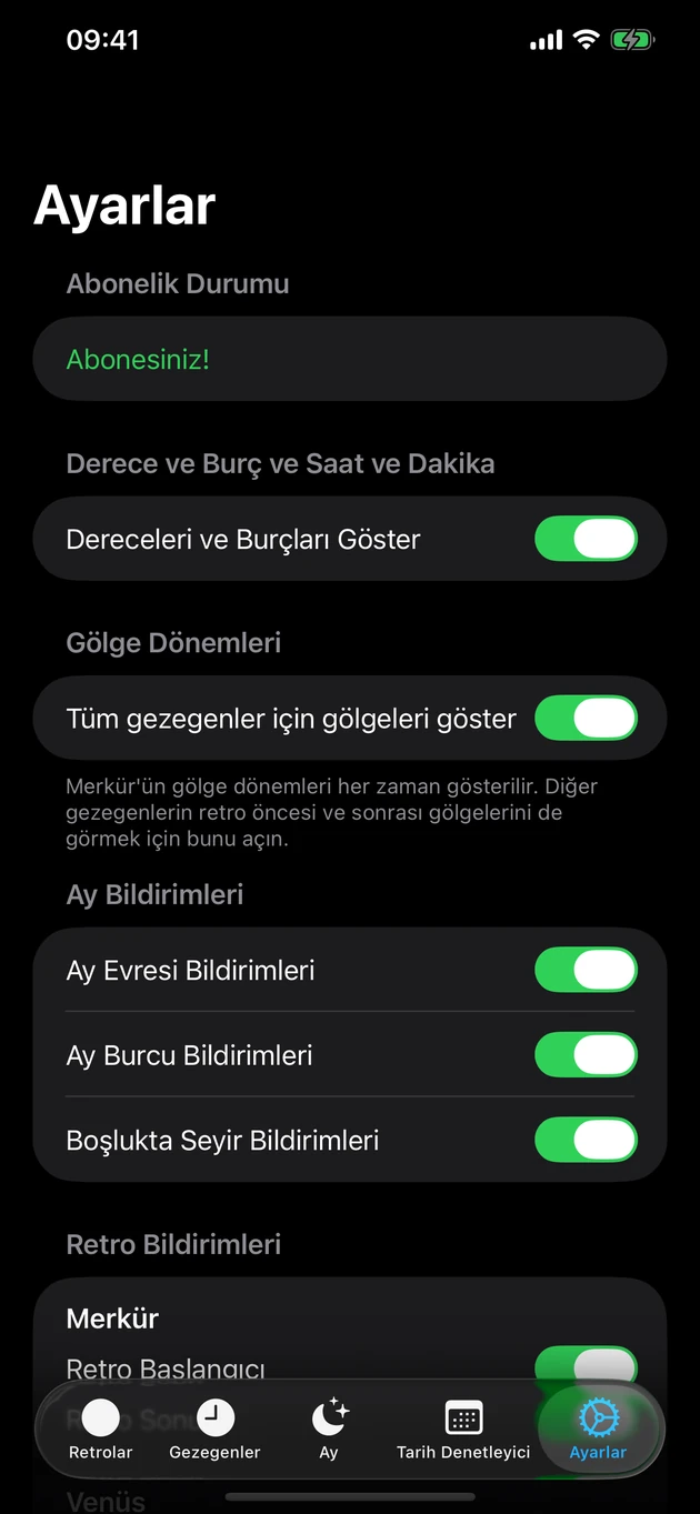 Bir retro başladığı ya da bittiği an haberdar ol — Ay değişimlerinde de.